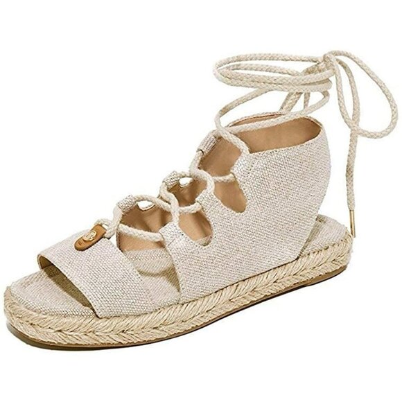 Michael Kors Woman's McKenna Lace Up Sandal Natural 8.5 Espadrille Gladiator - Picture 1 of 12